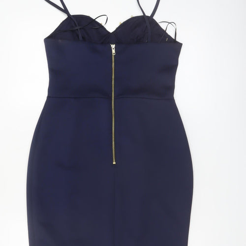 Lipsy London Women Navy Bodycon Dress UK 12 Lace Detail