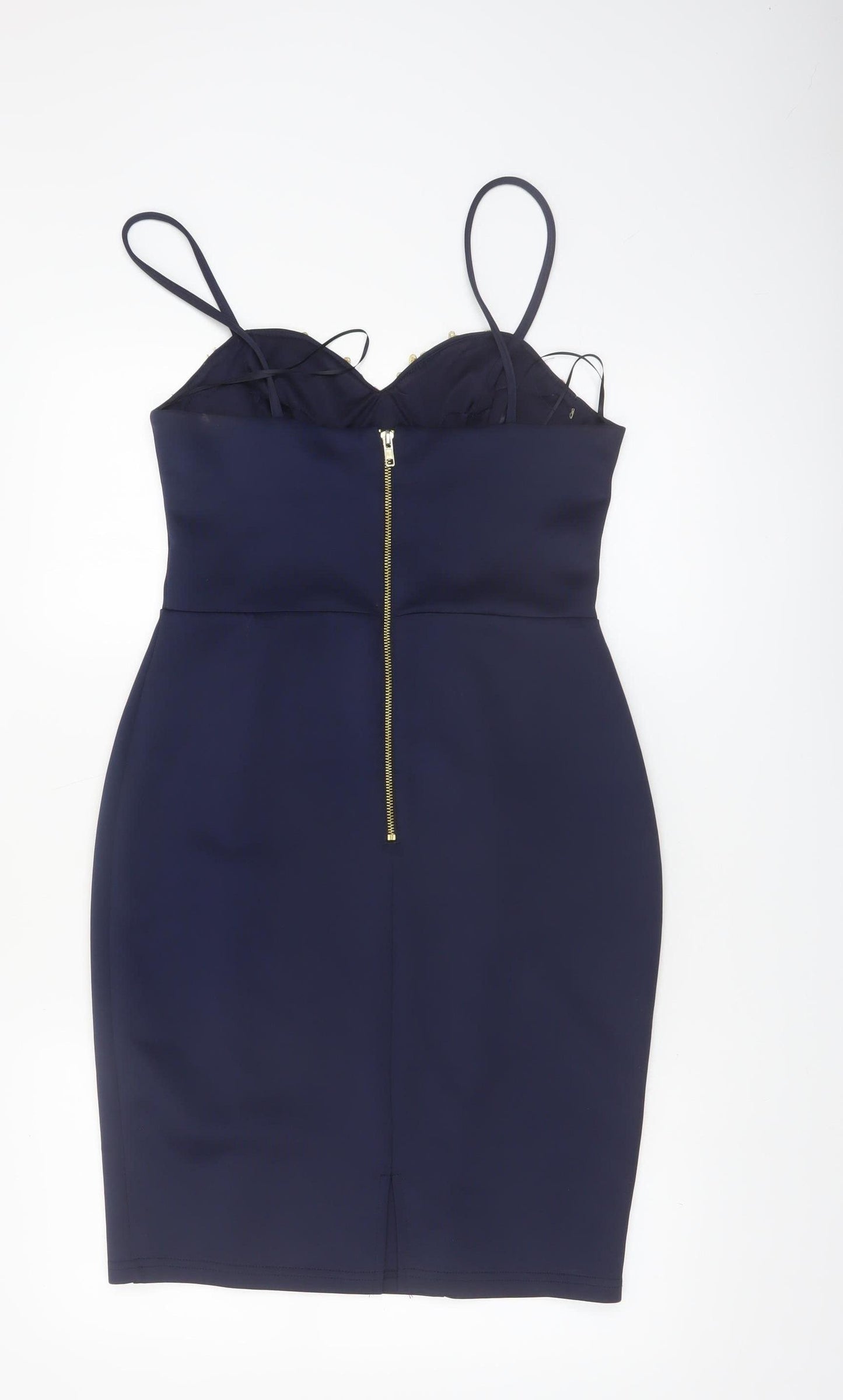 Lipsy London Women Navy Bodycon Dress UK 12 Lace Detail