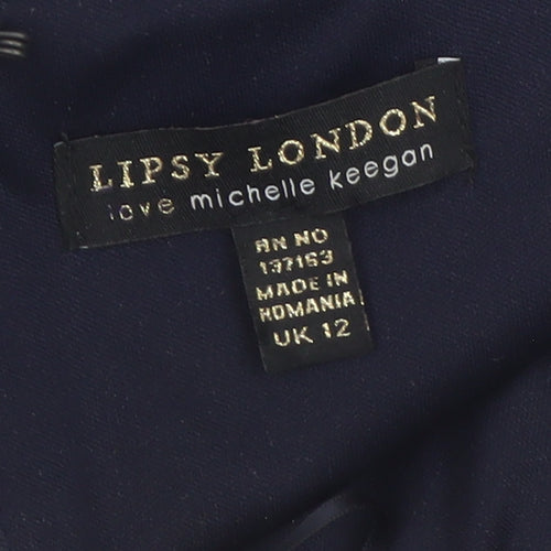Lipsy London Women Navy Bodycon Dress UK 12 Lace Detail