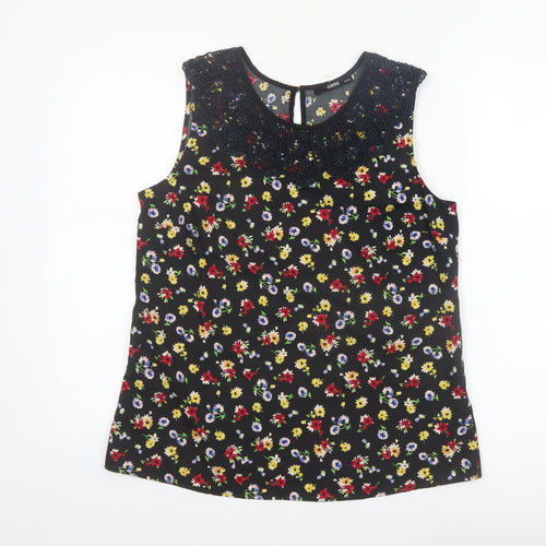 Oasis Womens Black Floral Beaded Neck Sleeveless Blouse Size 12