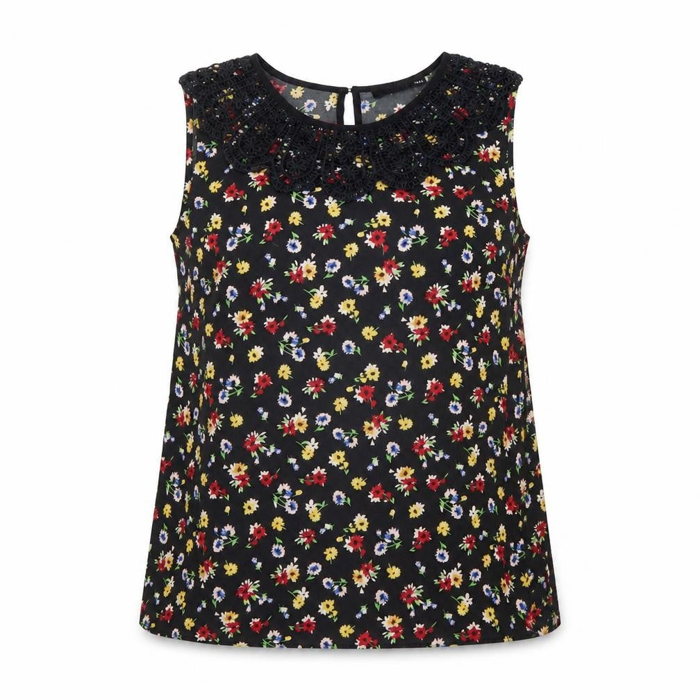 Oasis Womens Black Floral Beaded Neck Sleeveless Blouse Size 12