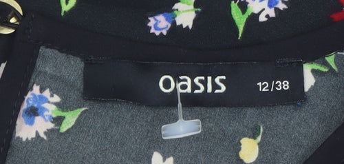 Oasis Womens Black Floral Beaded Neck Sleeveless Blouse Size 12