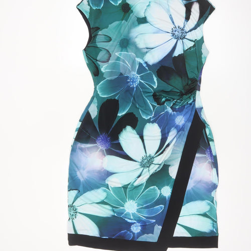 Debenhams Women’s Blue Floral Bodycon Dress Size 14 Sleeveless