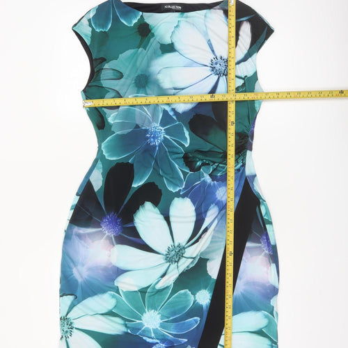 Debenhams Women’s Blue Floral Bodycon Dress Size 14 Sleeveless