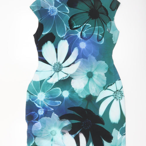 Debenhams Women’s Blue Floral Bodycon Dress Size 14 Sleeveless