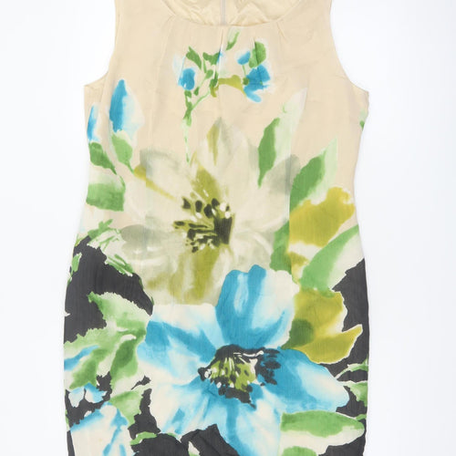 Minuet Petite Women’s Beige Floral Sheath Dress Size 18 Silk Wool
