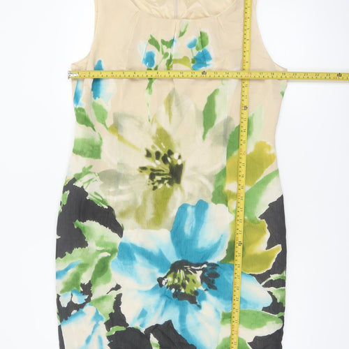 Minuet Petite Women’s Beige Floral Sheath Dress Size 18 Silk Wool