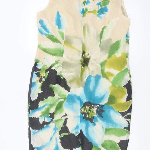 Minuet Petite Women’s Beige Floral Sheath Dress Size 18 Silk Wool