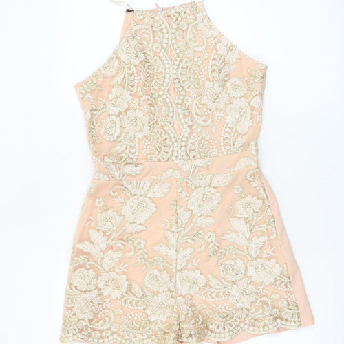 Parisian Women Beige Embroidered Halter Playsuit Size 10