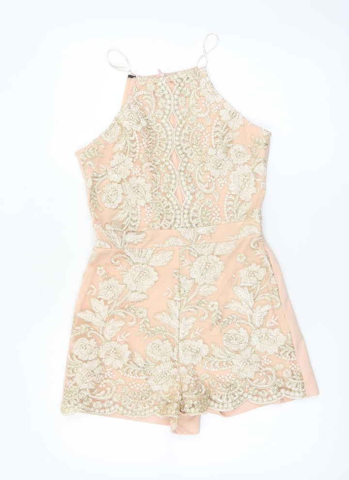 Parisian Women Beige Embroidered Halter Playsuit Size 10