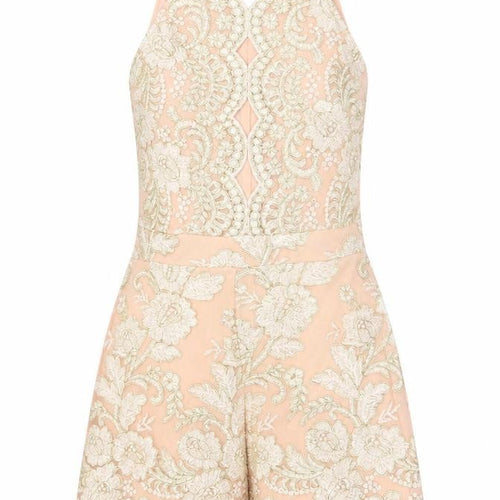 Parisian Women Beige Embroidered Halter Playsuit Size 10