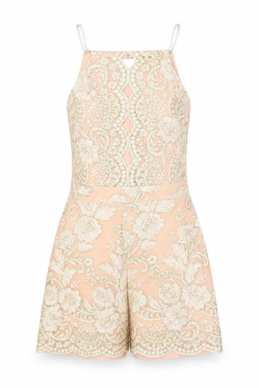 Parisian Women Beige Embroidered Halter Playsuit Size 10