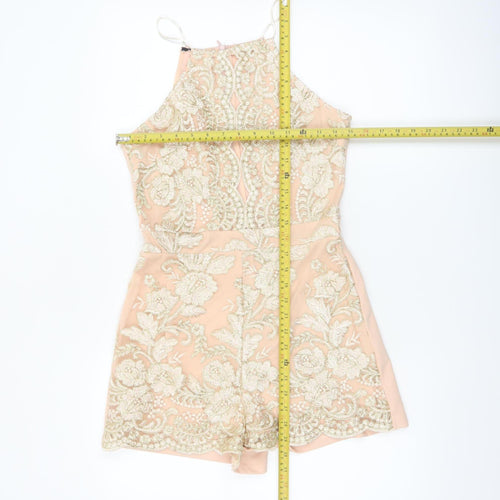 Parisian Women Beige Embroidered Halter Playsuit Size 10