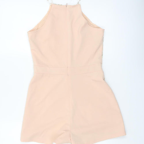 Parisian Women Beige Embroidered Halter Playsuit Size 10