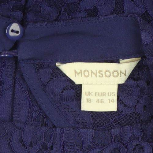 Monsoon Women’s Blue Lace Shift Dress Size 18 Elegant Formal