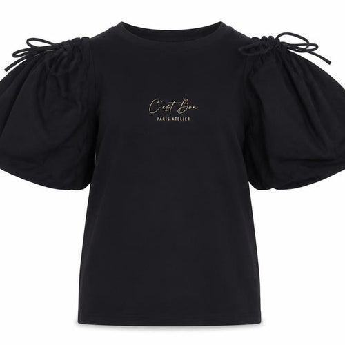 River Island Womens Black Puff Sleeve Cotton T-Shirt Size 8