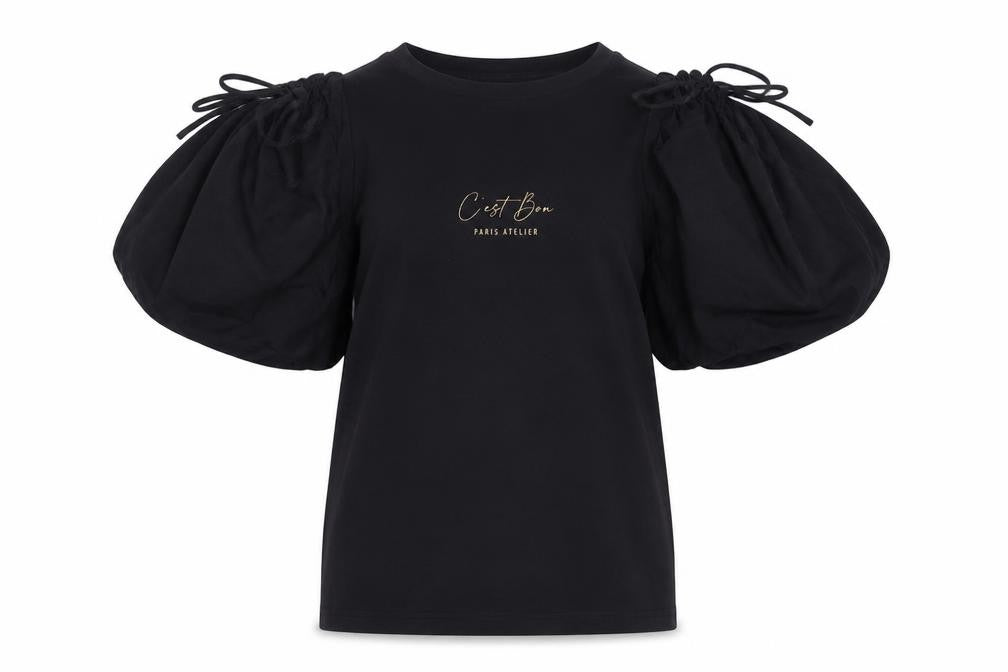 River Island Womens Black Puff Sleeve Cotton T-Shirt Size 8