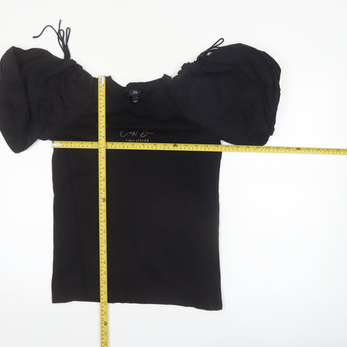River Island Womens Black Puff Sleeve Cotton T-Shirt Size 8