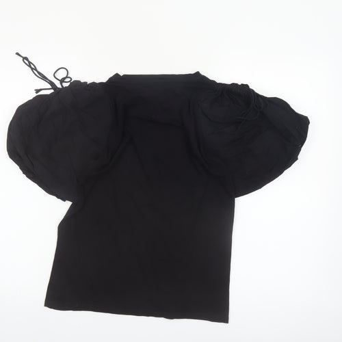 River Island Womens Black Puff Sleeve Cotton T-Shirt Size 8