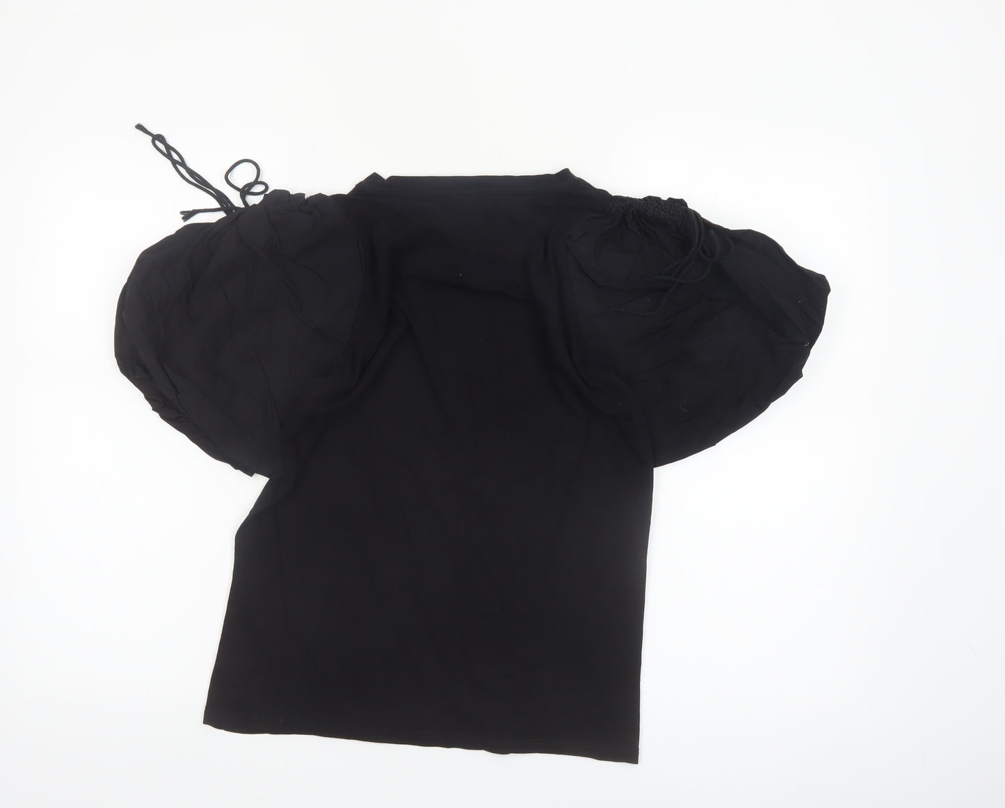 River Island Womens Black Puff Sleeve Cotton T-Shirt Size 8