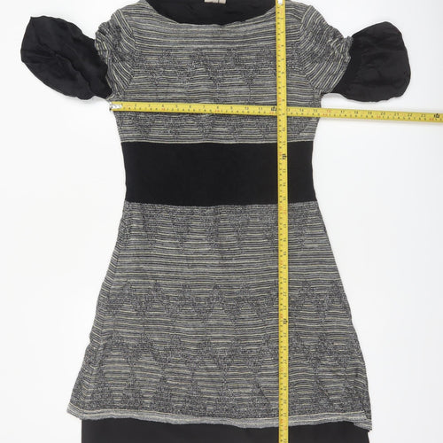 Karen Millen Womens Black Geometric Fit & Flare Dress Size 8