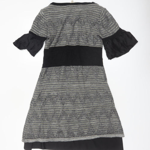 Karen Millen Womens Black Geometric Fit & Flare Dress Size 8