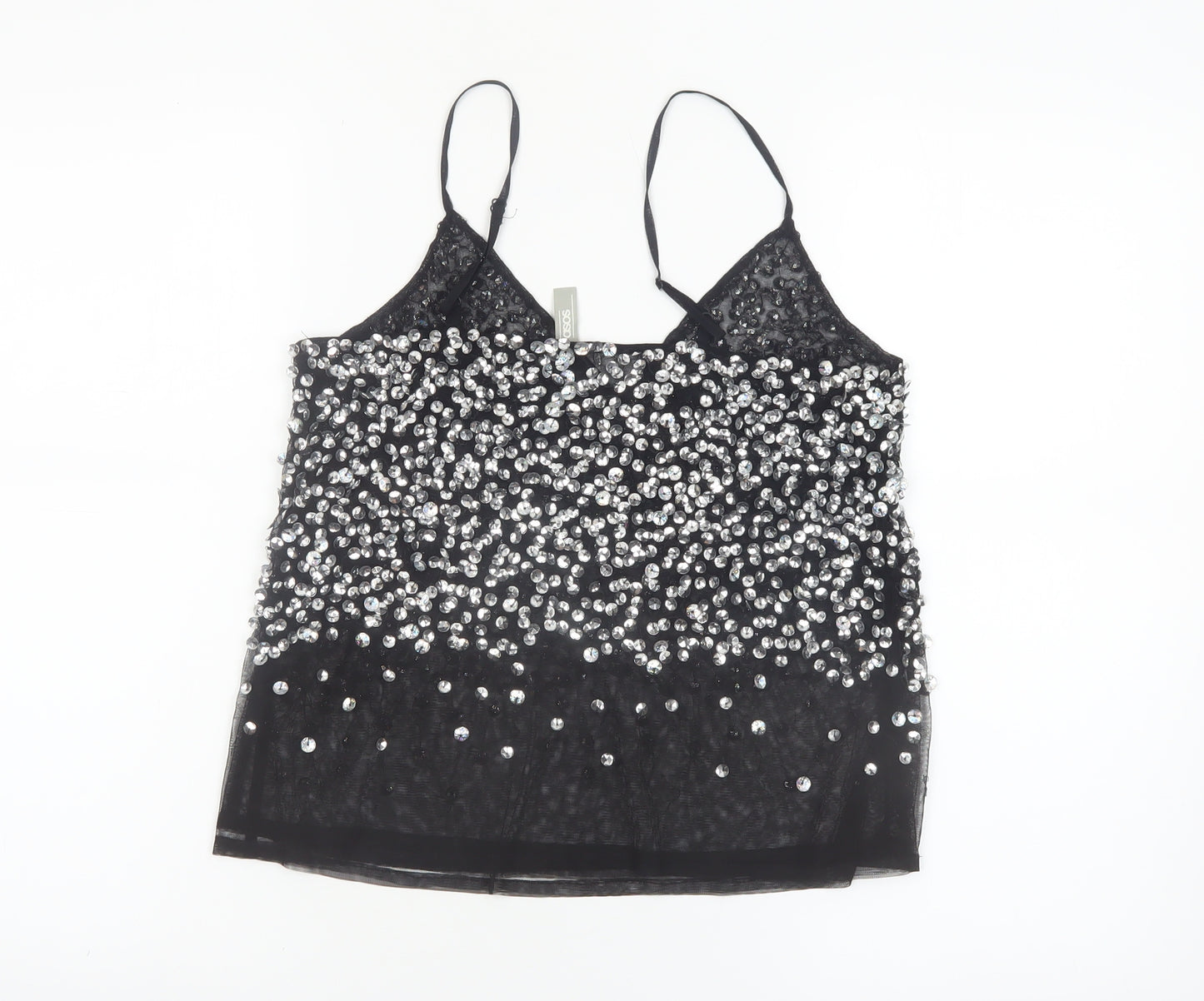 ASOS Women's Black Sequin Camisole Tank Top Size 8 Party Wear
