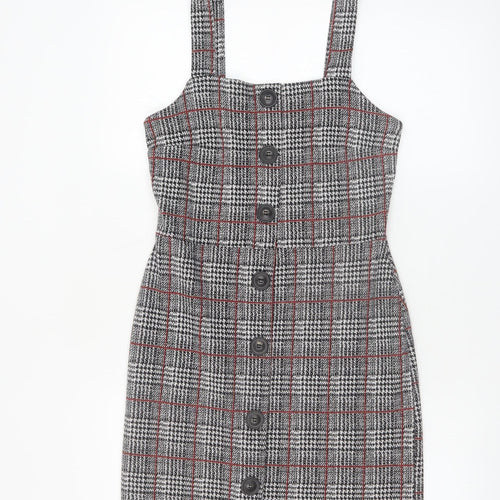 River Island Women Grey Check Pinafore Dress Size 10 Sleeveless