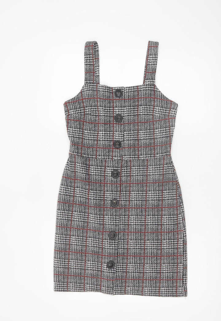 River Island Women Grey Check Pinafore Dress Size 10 Sleeveless