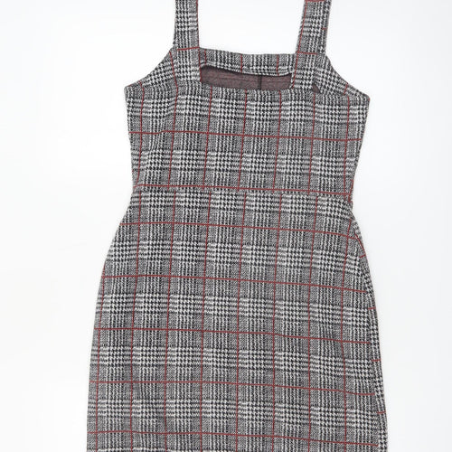 River Island Women Grey Check Pinafore Dress Size 10 Sleeveless