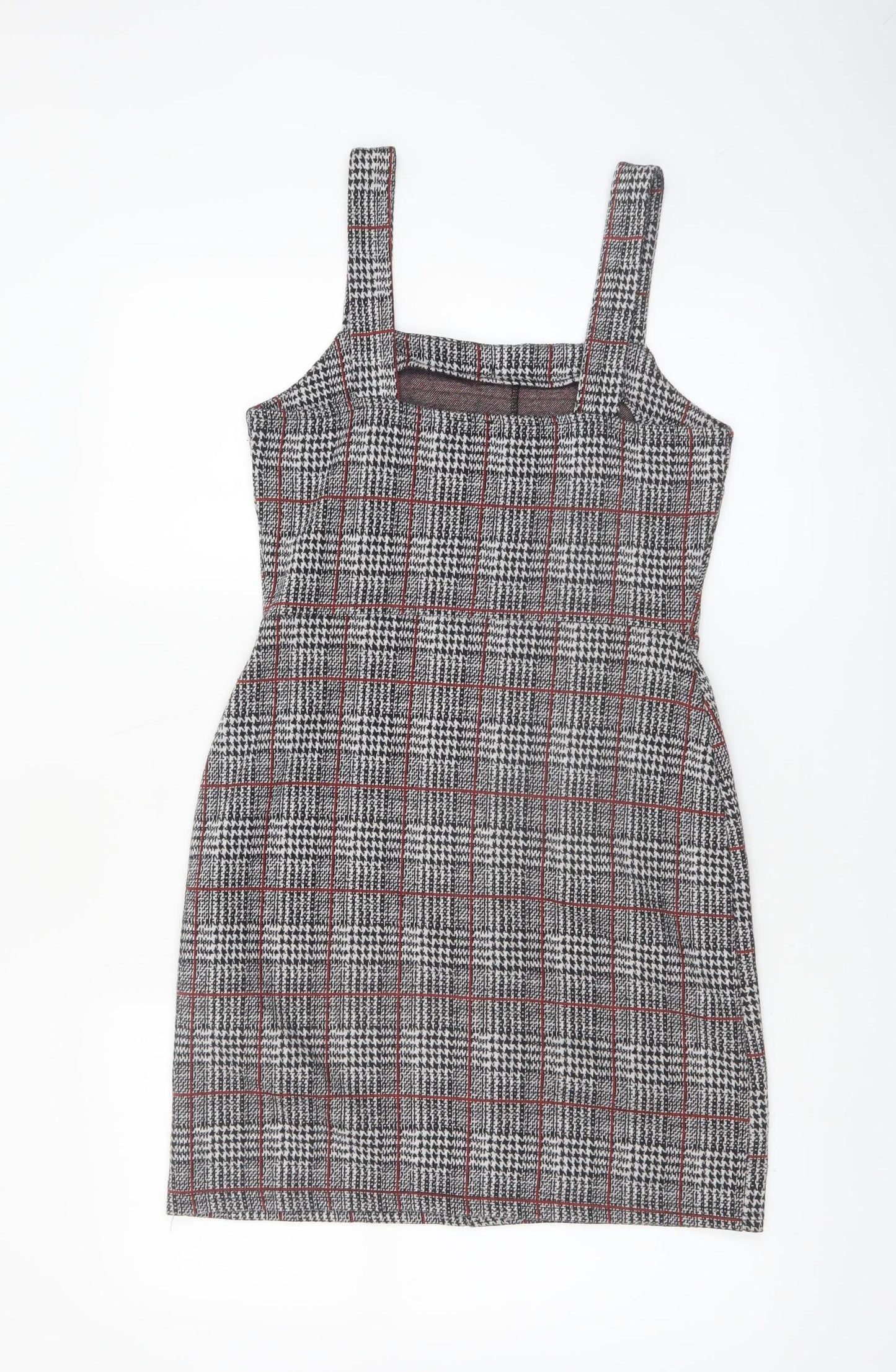 River Island Women Grey Check Pinafore Dress Size 10 Sleeveless