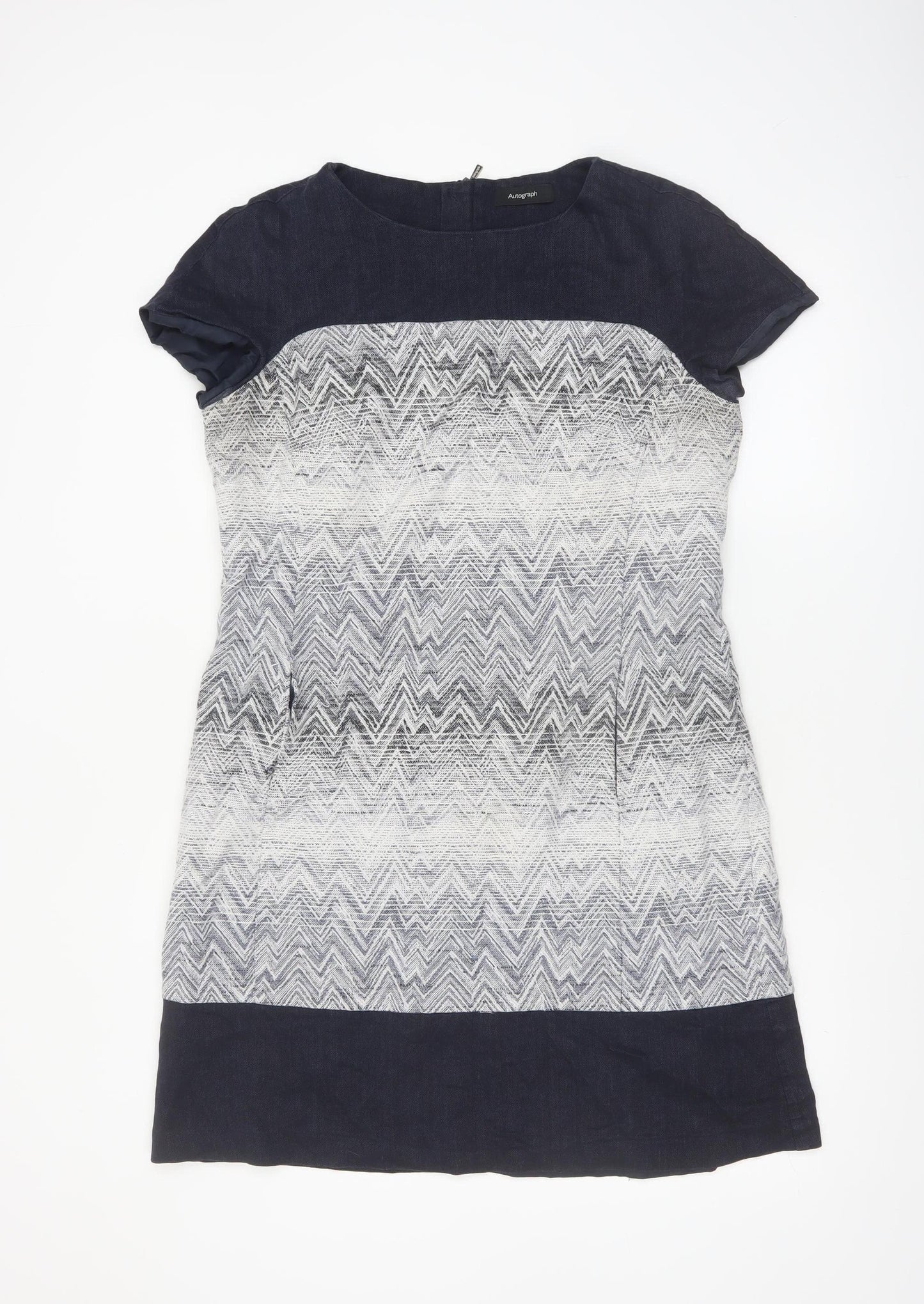 Marks and Spencer Women’s Blue Shift Dress Size 14 Chevron Pattern
