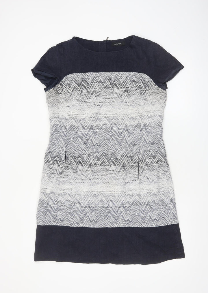 Marks and Spencer Women’s Blue Shift Dress Size 14 Chevron Pattern