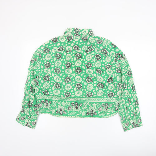 Zara Women’s Green Floral Cropped Cotton Blouse Size S