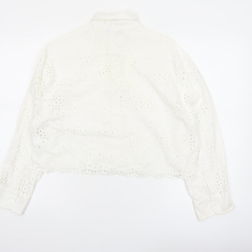 Zara Womens White Cotton Embroidered Cropped Blouse Size S
