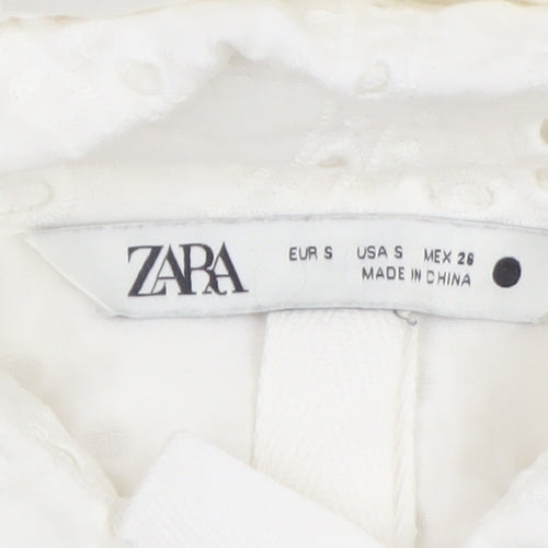 Zara Womens White Cotton Embroidered Cropped Blouse Size S