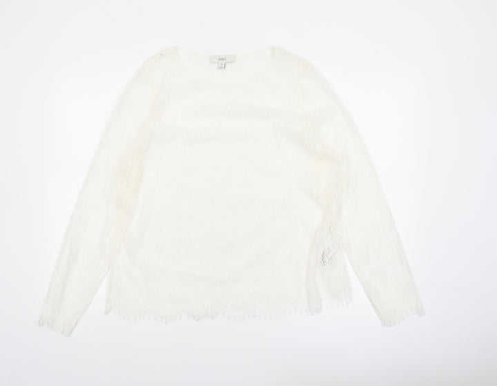 Marks and Spencer Women Ivory Lace Long Sleeve Blouse Size 16
