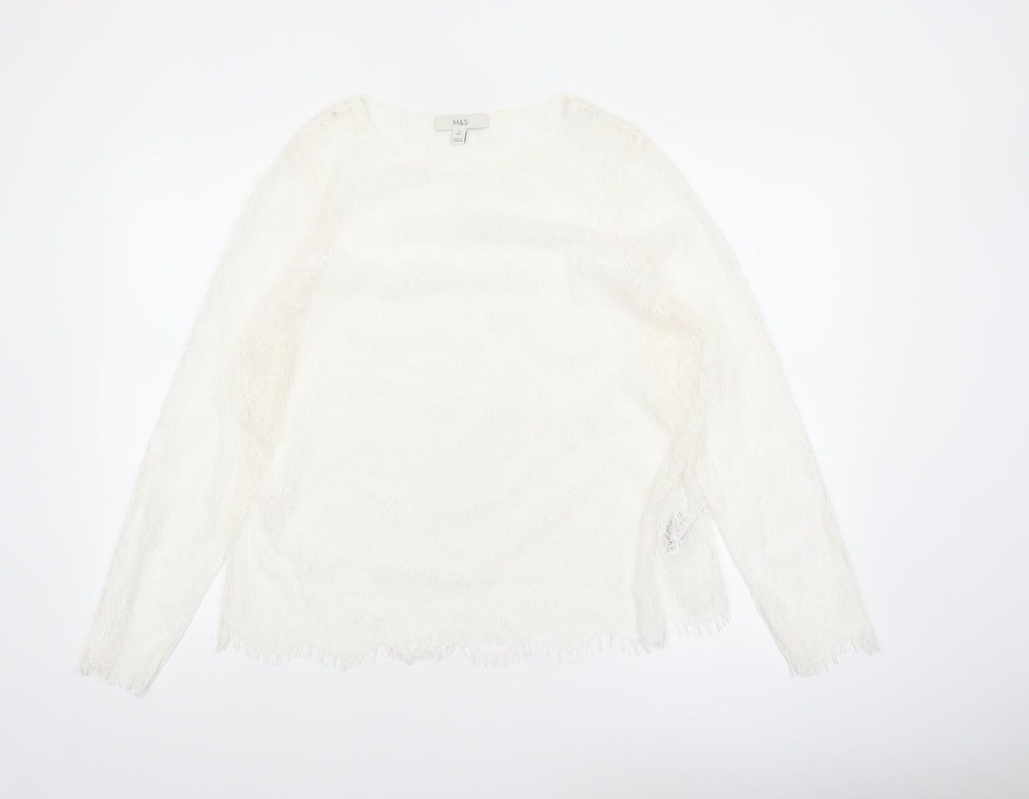 Marks and Spencer Women Ivory Lace Long Sleeve Blouse Size 16
