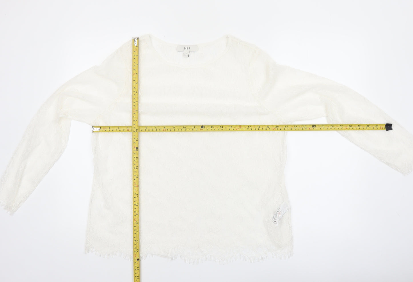 Marks and Spencer Women Ivory Lace Long Sleeve Blouse Size 16