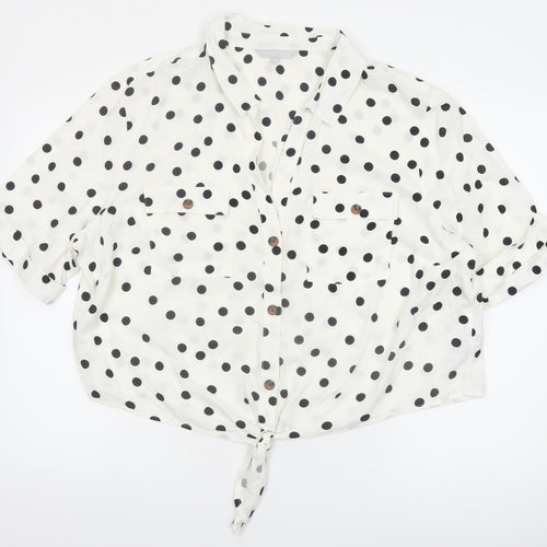 Red Herring Women White Polka Dot Cropped Blouse Size 20