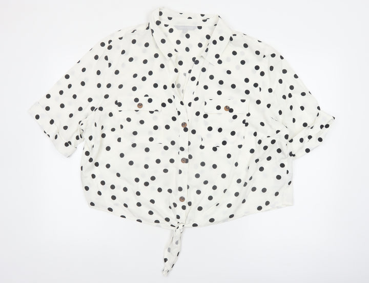 Red Herring Women White Polka Dot Cropped Blouse Size 20