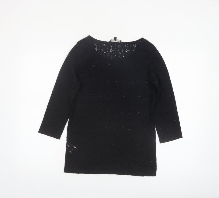 Laura Ashley Women's Black Lace Tunic Blouse UK 12