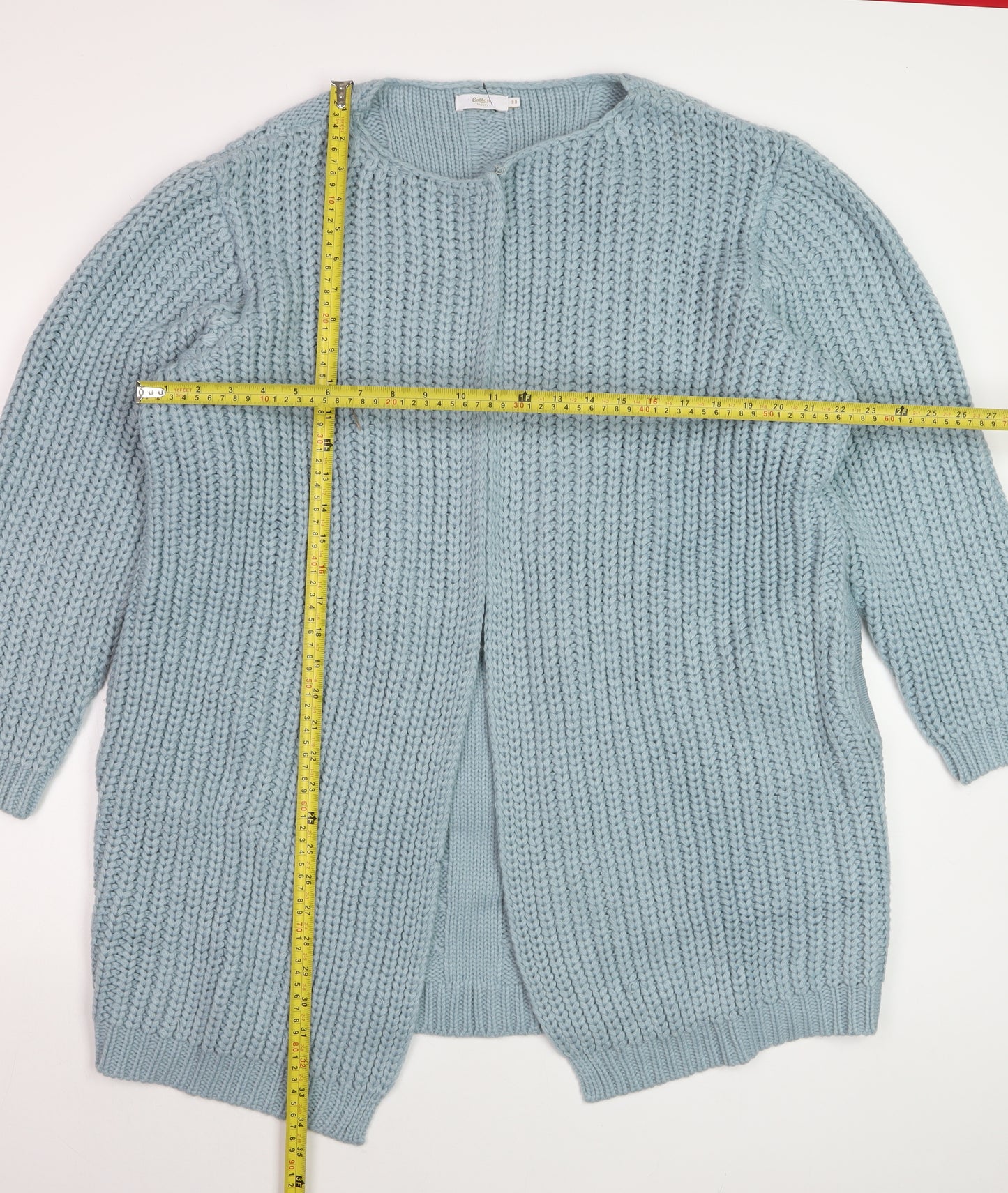 Cotton Traders Women's Blue Size 22 Chunky Knit Open Front Cardigan