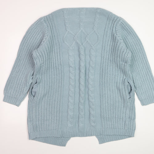 Cotton Traders Women's Blue Size 22 Chunky Knit Open Front Cardigan