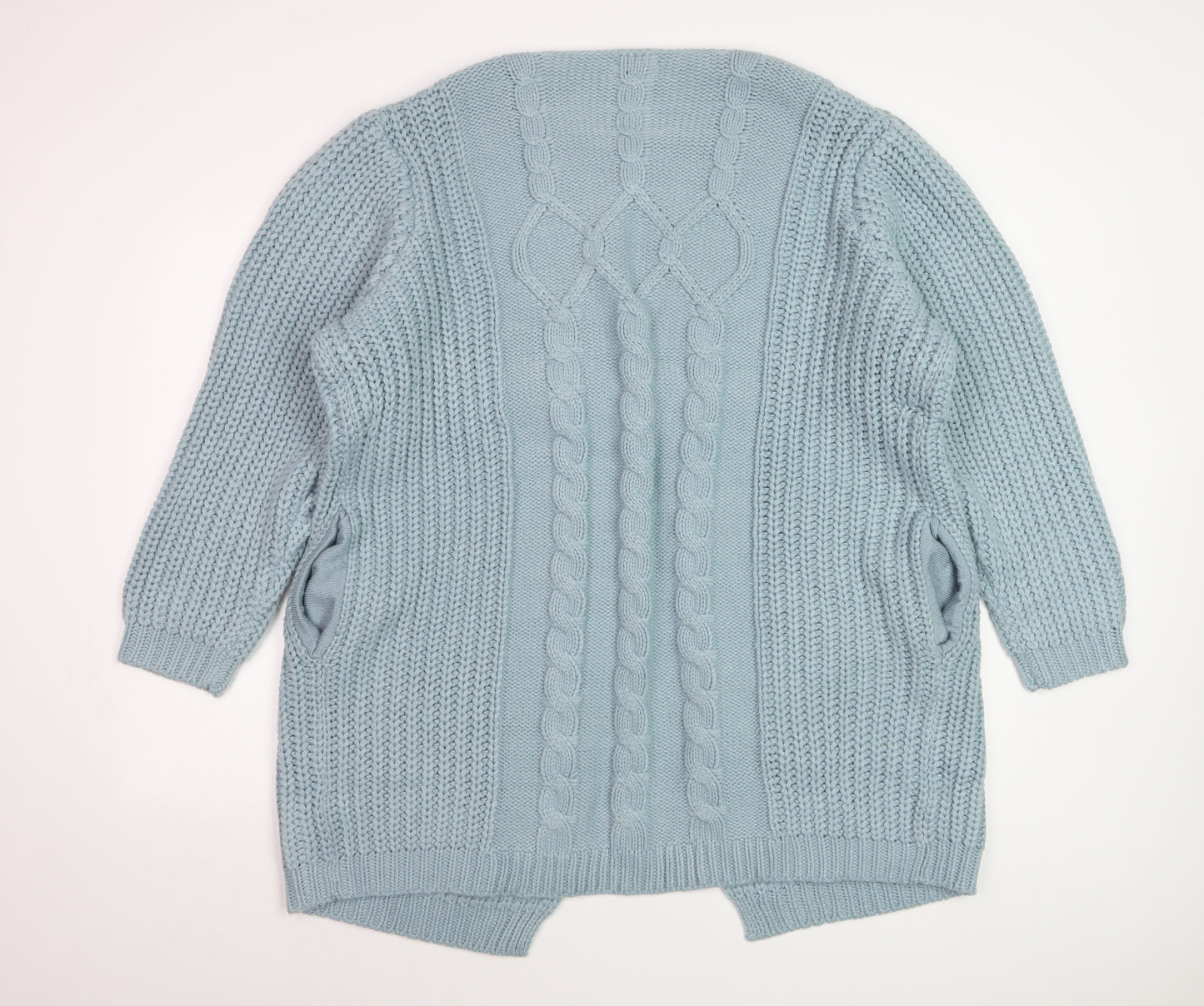 Cotton Traders Women's Blue Size 22 Chunky Knit Open Front Cardigan