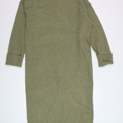 MNG Women’s Green Knit Jumper Dress Size S Long Sleeve Midi