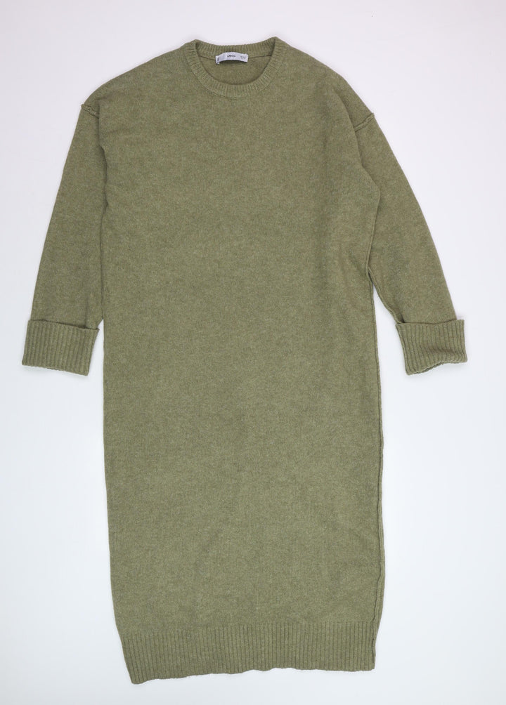 MNG Women’s Green Knit Jumper Dress Size S Long Sleeve Midi