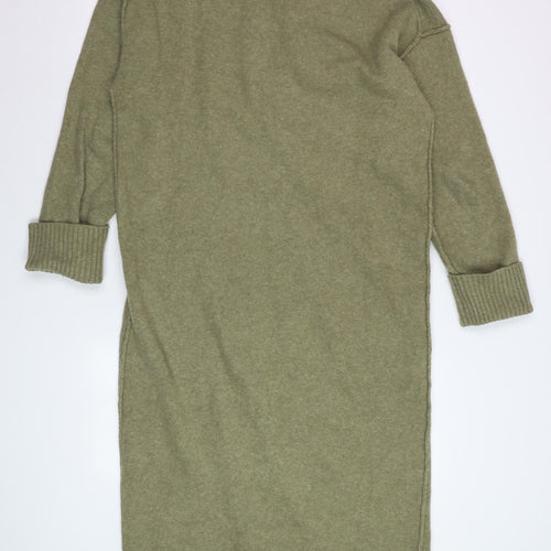 MNG Women’s Green Knit Jumper Dress Size S Long Sleeve Midi