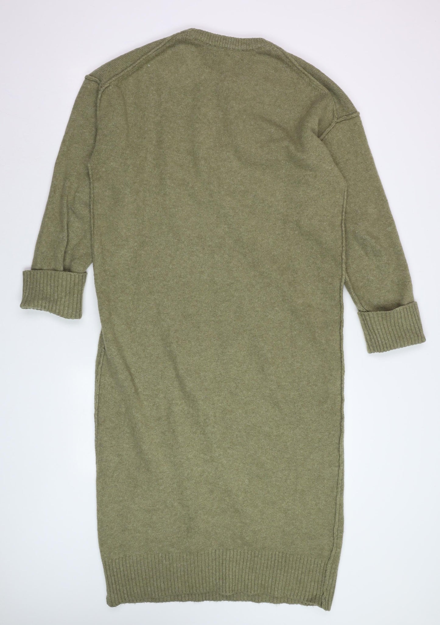 MNG Women’s Green Knit Jumper Dress Size S Long Sleeve Midi