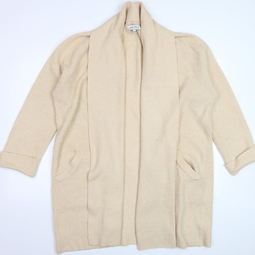 Jack Wills Women’s Beige Knit Long Cardigan Size 10 Open Shawl Collar